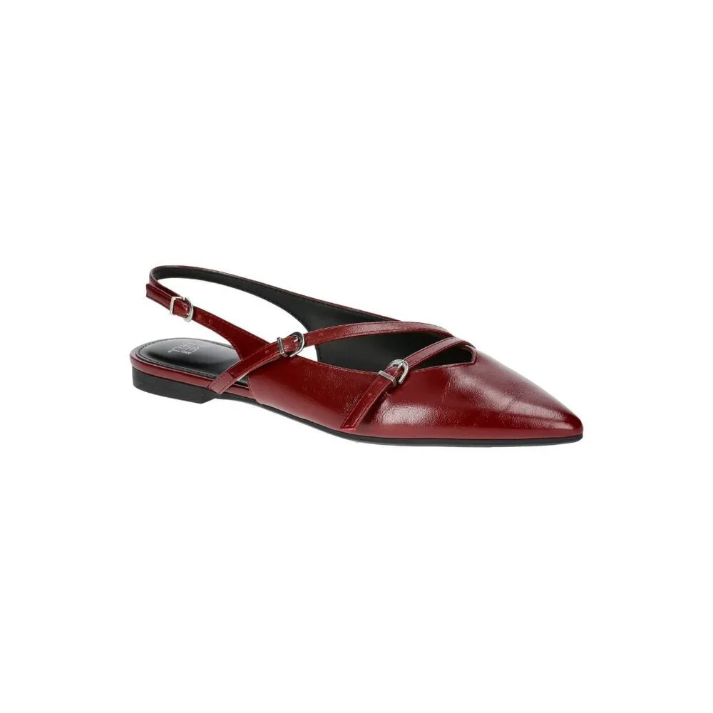 Time and Tru Women's Strappy Sling Back Flats, Size 10, Flat Heel, Burgundy